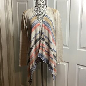 Elan Beige Multicolor Striped Cardigan Cotton Style SW1159 M